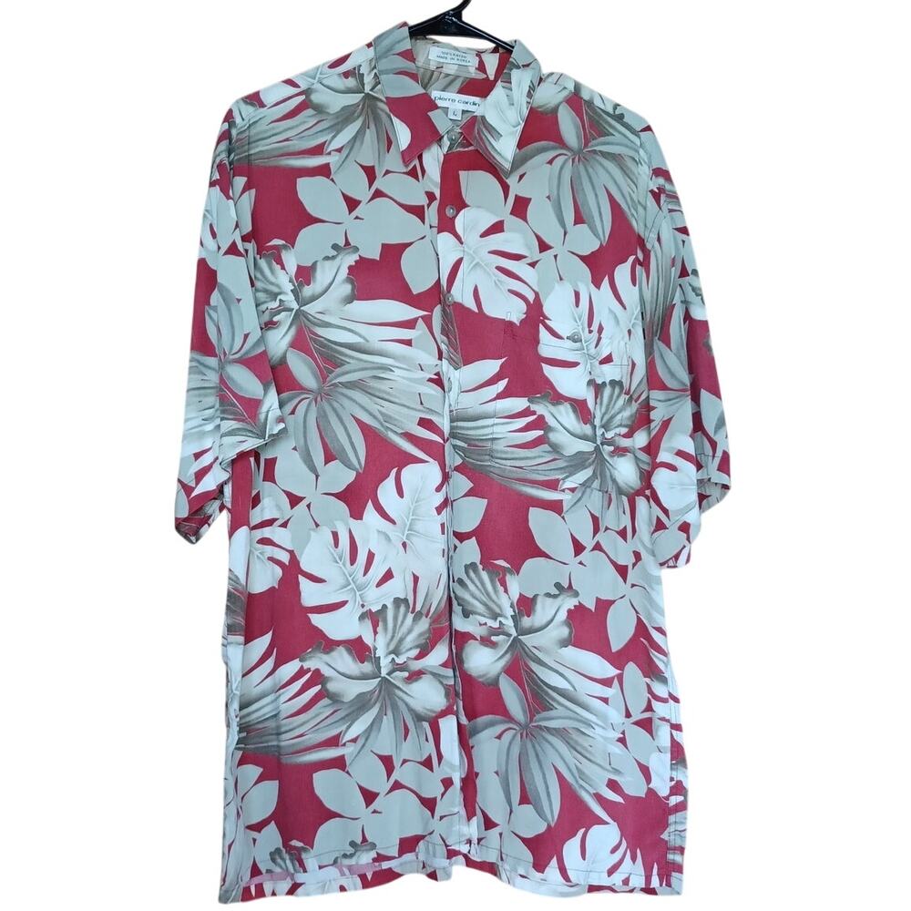VTG Pierre Cardin Floral Cabana Shirt Men's L Tropical Beach Green Red Color